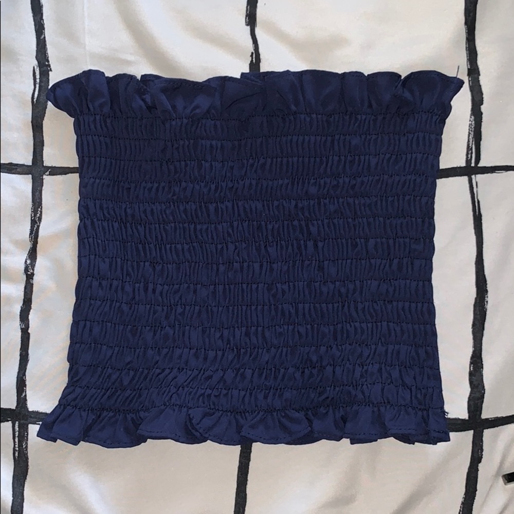 Rouche Crop Top Dark blue Shein